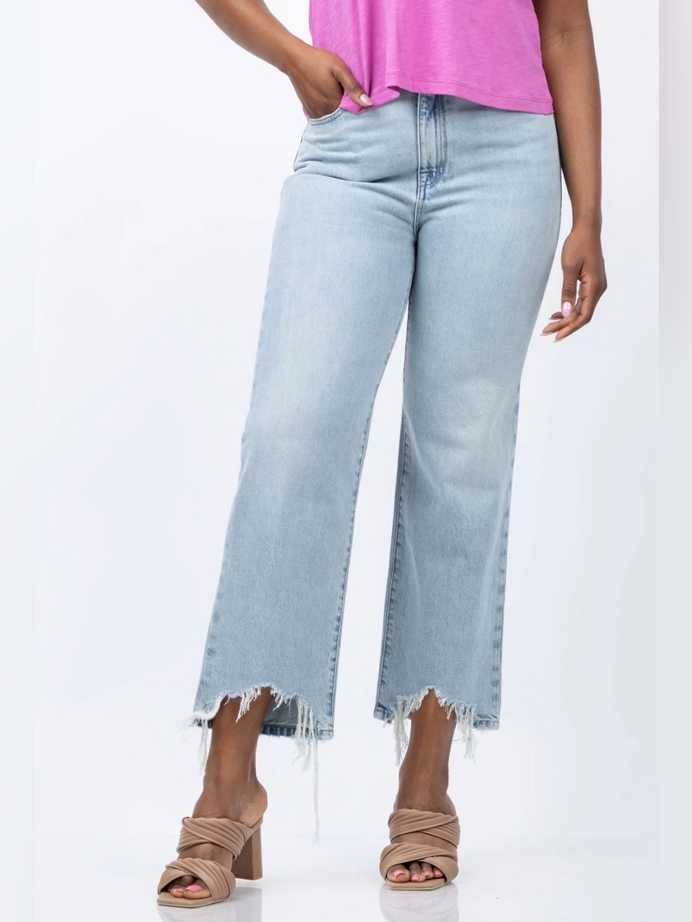 FRAME Size 28 Le Jane Crop Bit Hem Jeans Blue High Rise Frayed Hemline